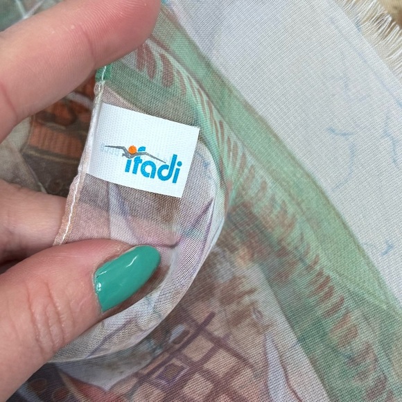 Vintage Greece Santorini Fresco Print Sheer Skinny Scarf - Picture 5 of 10